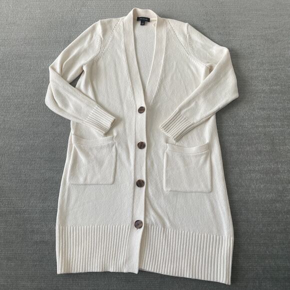 Ann Taylor Cardigan Dress Sweater Women L Cream Stretch Minimalist Capsule - Picture 8 of 8